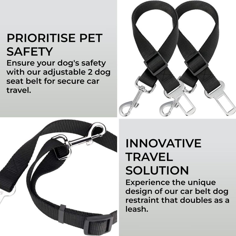 H&S Dog Seat Belt for Car Traveling - Adjustable Nylon Seat Belt for Dogs with Steel Buckles - 2pcs - Black Lead Restraint Harness with Attachment Clip for Dog's Safety - Image 2